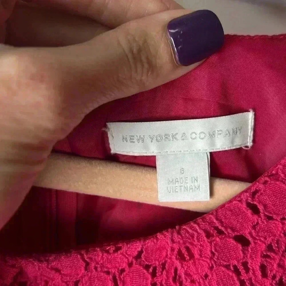 New York & Company Lace Pleated Halter Fit & Flare Dress Size 8 Hot Pink - Picture 2 of 9